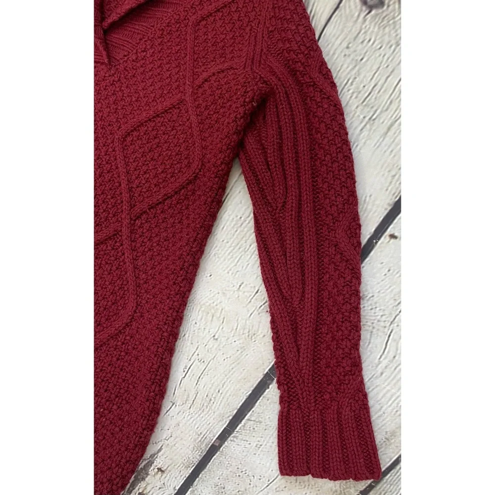 Soft Surroundings Maroon Wool Blend Cable Knit Sweater